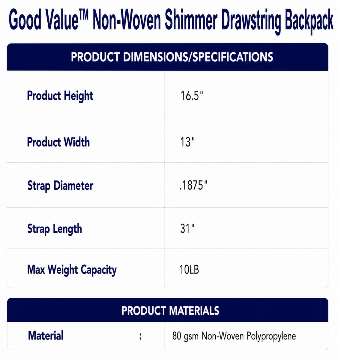 Good Value™ Non-Woven Shimmer Drawstring Backpack
