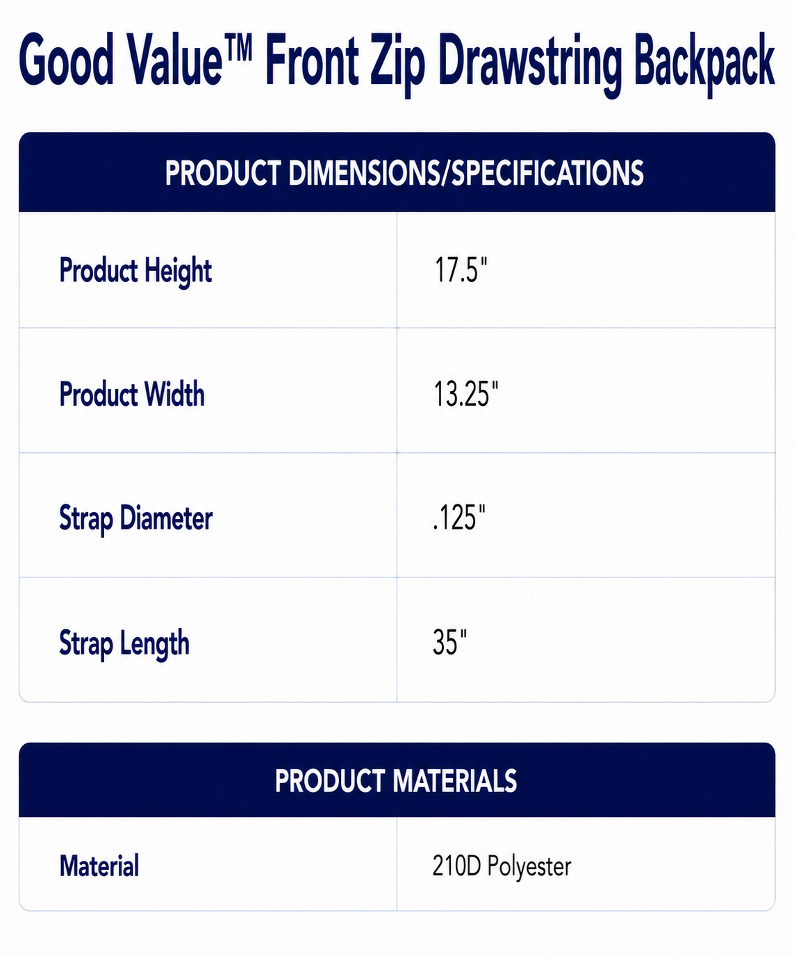 Good Value™ Front Zip Drawstring Backpack