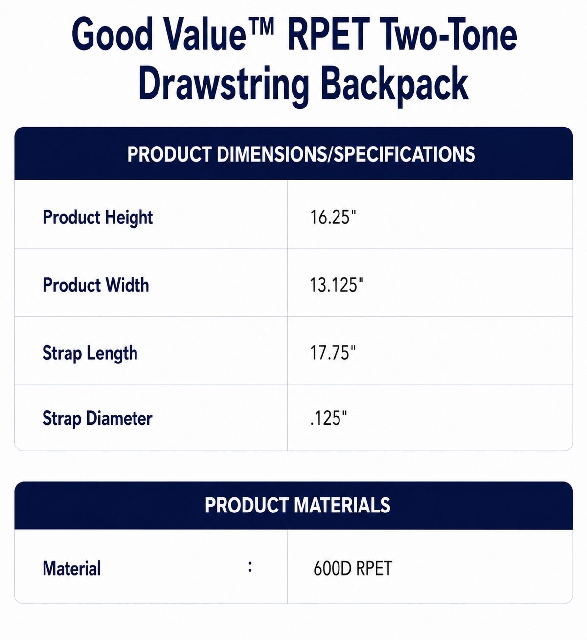 Good Value™ RPET Two-Tone Drawstring Backpack