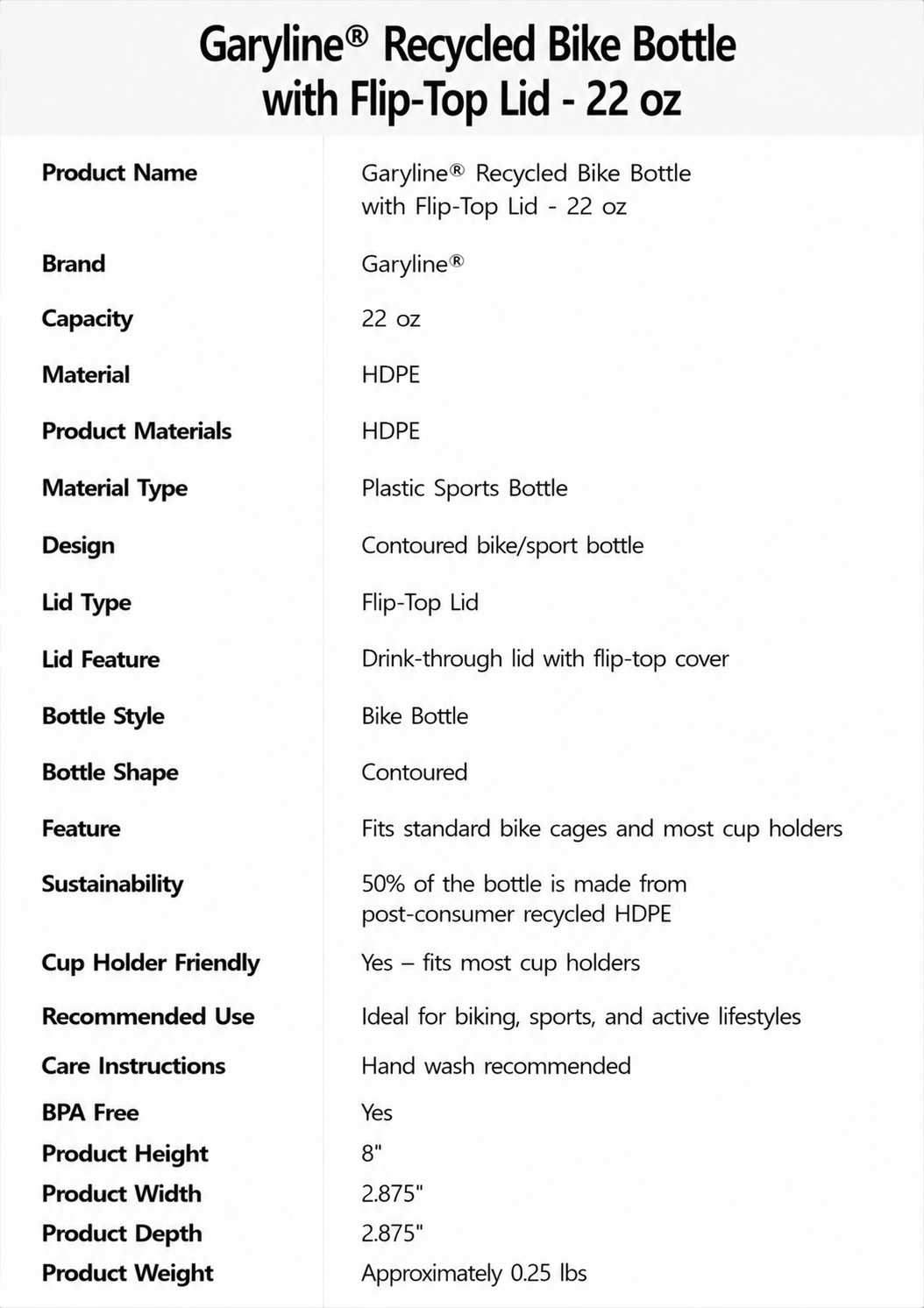 Garyline® Recycled Bike Bottle with Flip-Top Lid - 22 oz