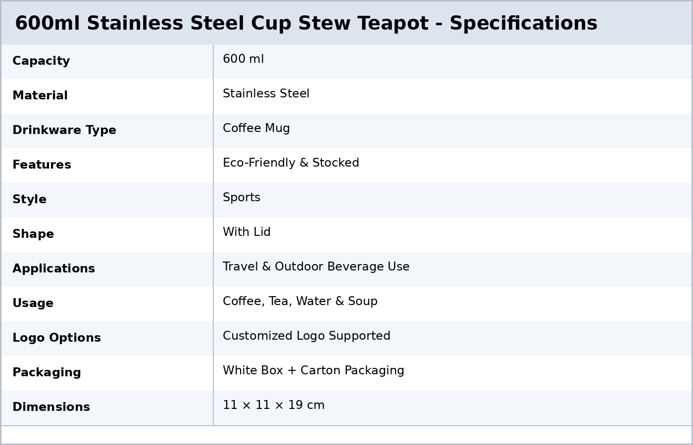 600ml Stainless steel cup stew teapot