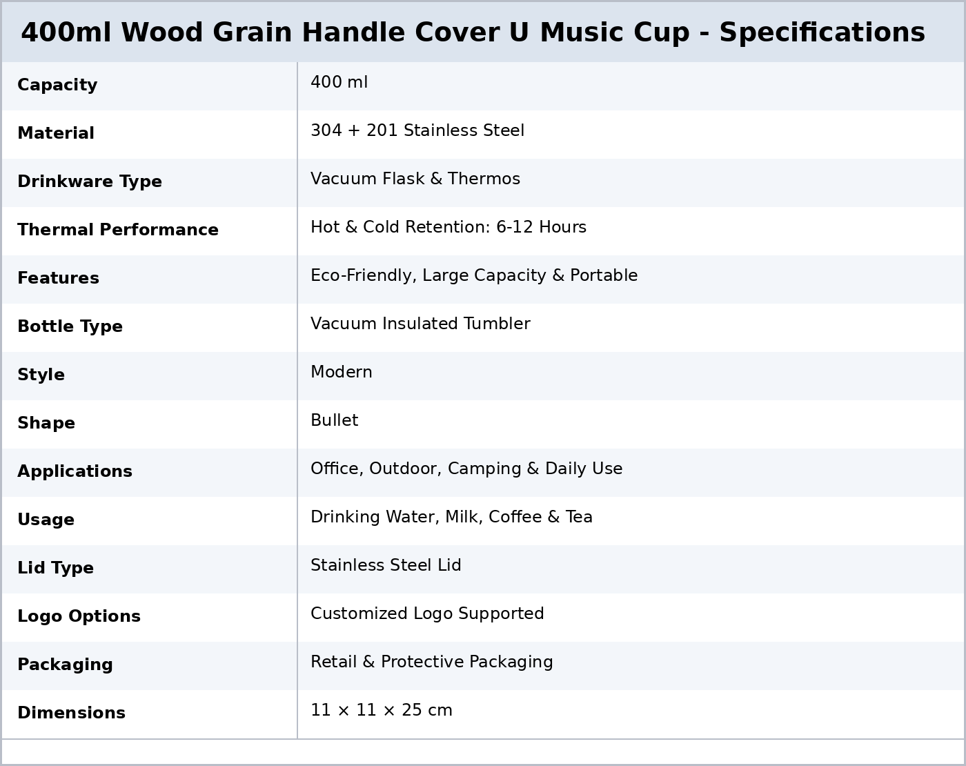 400ml Wood grain handle cover U music cup