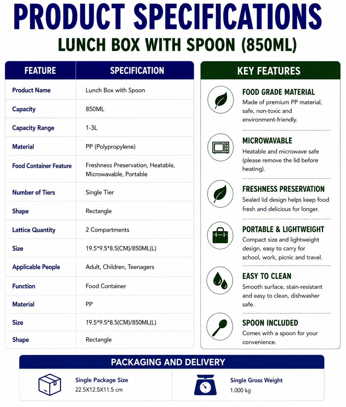 Lunch Box with spoon (850ml)