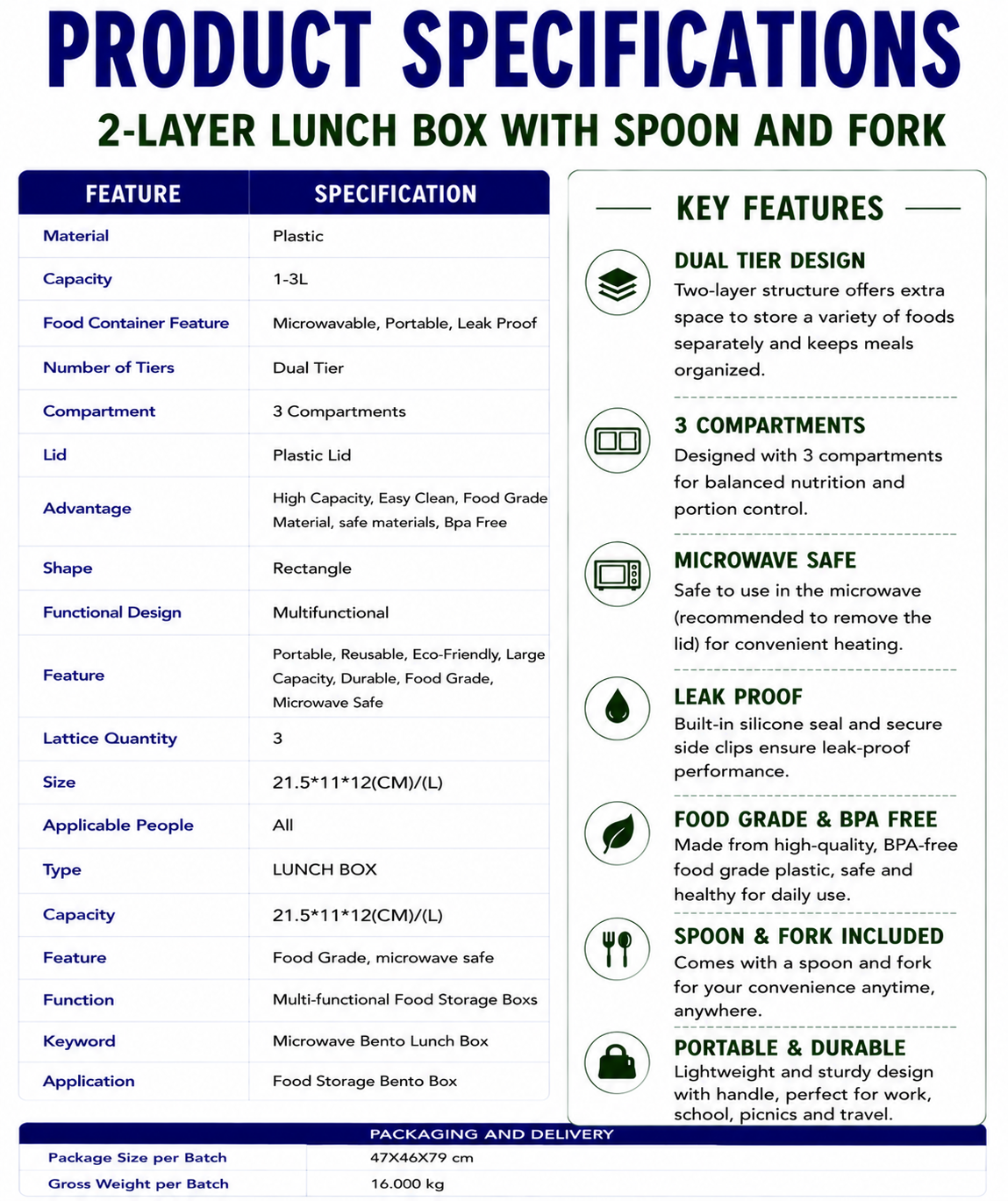 2-Layer Lunch Box with spoon and fork