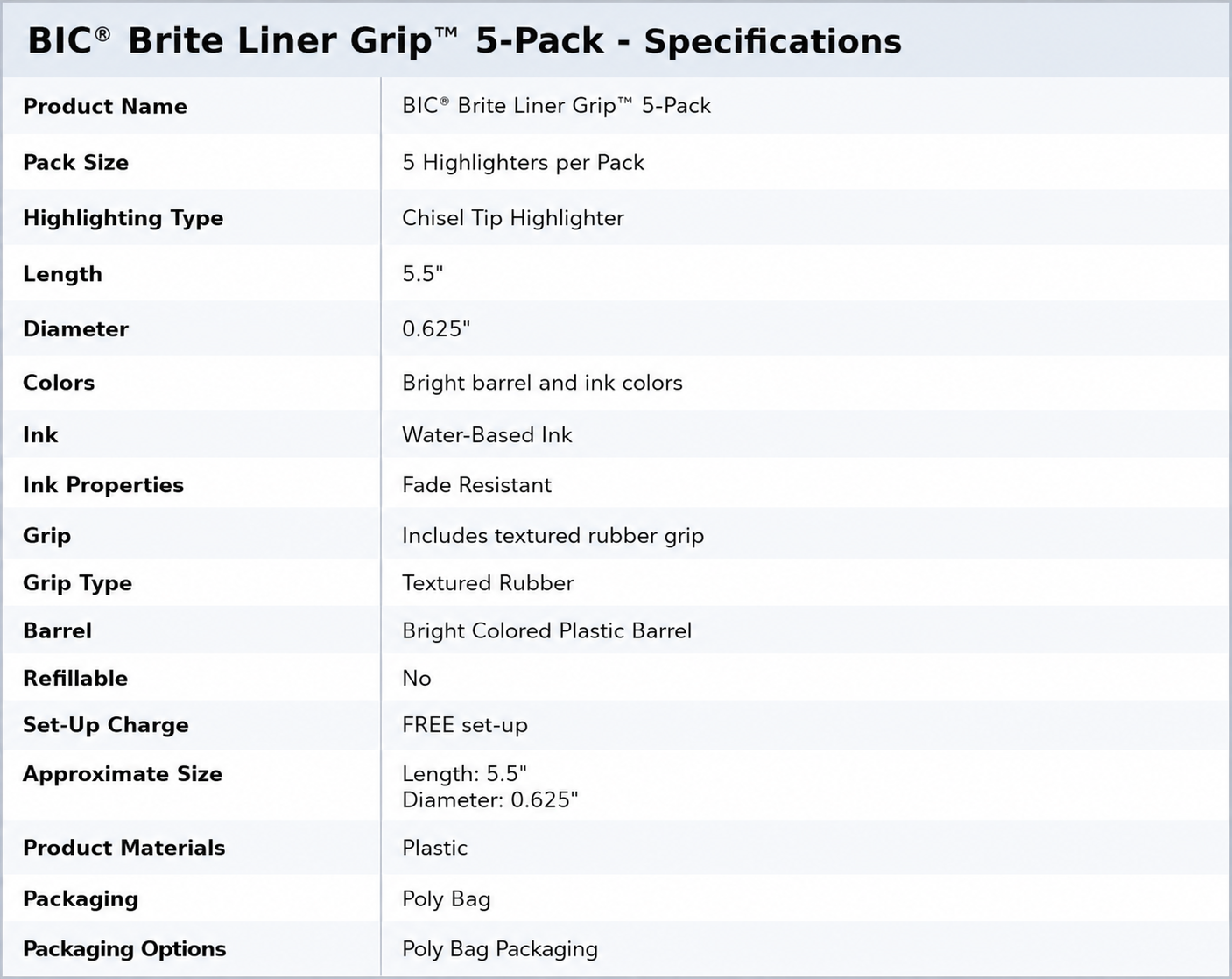 BIC® Brite Liner Grip™ 5-Pack