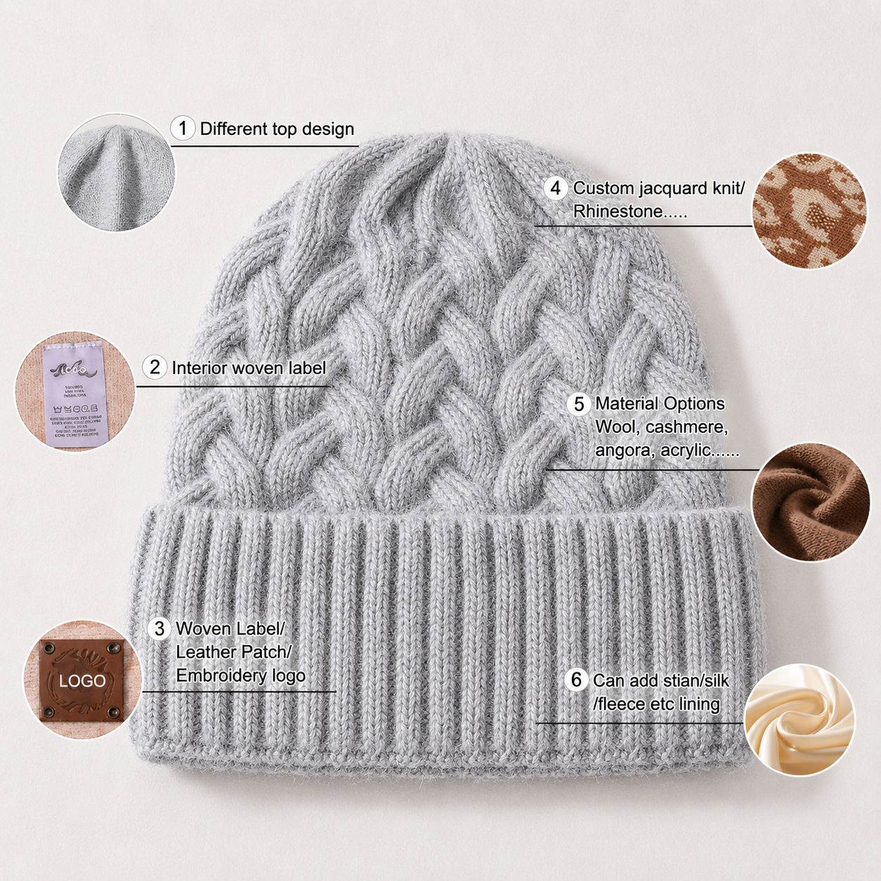 Custom Logo Beanie Hats with Satin