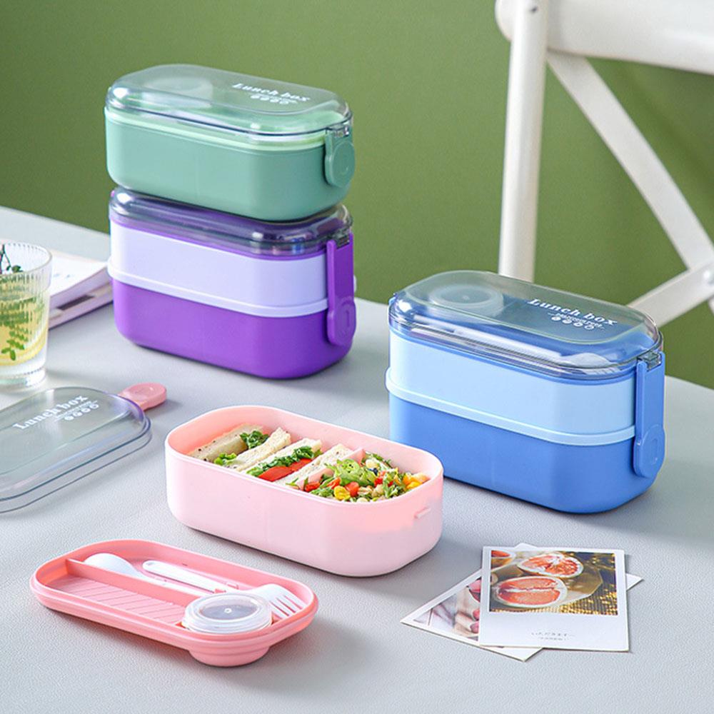 2-Layer Lunch Box with spoon and fork