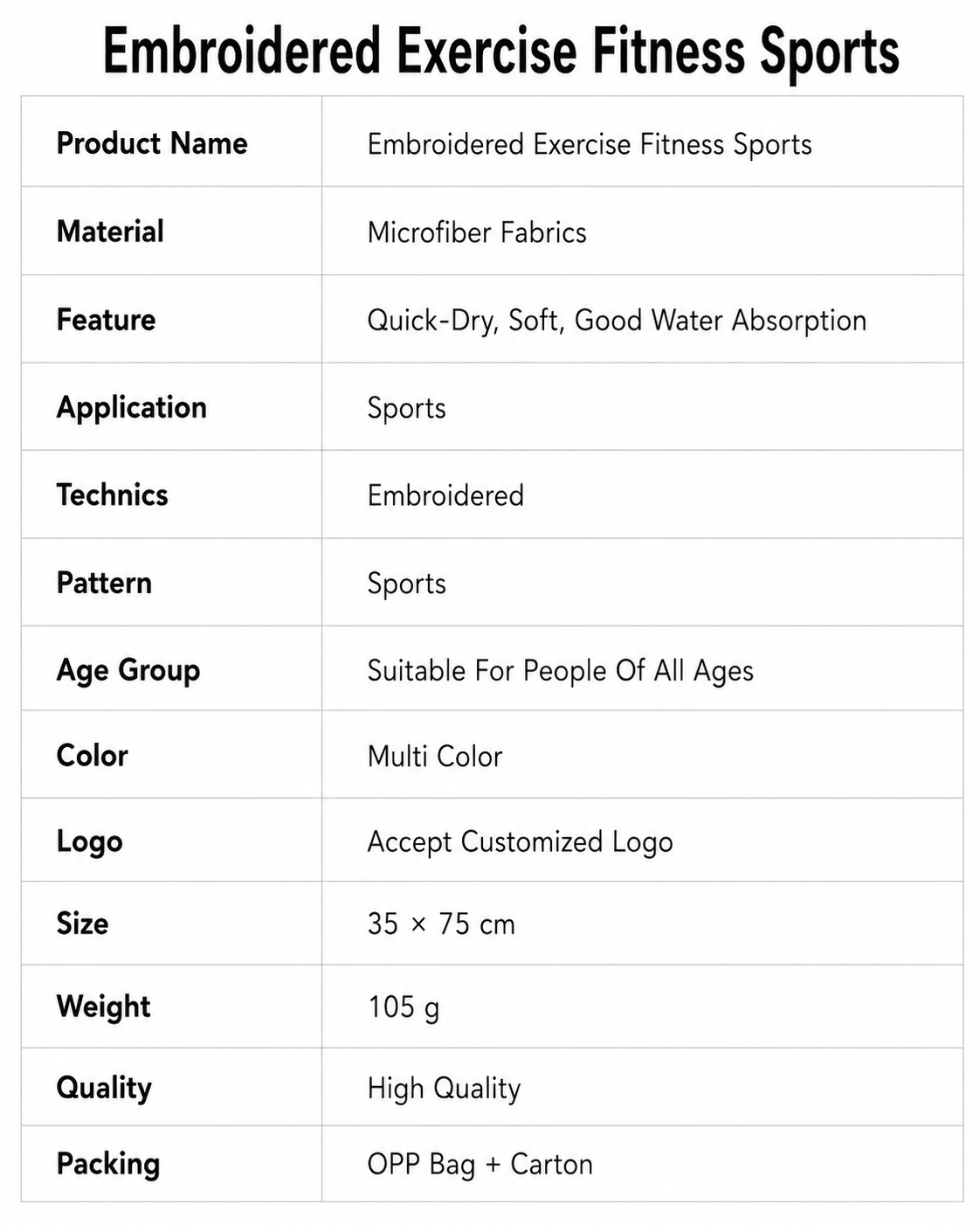 Embroidered Exercise Fitness Sports