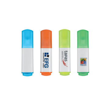 Four highlighters in different colors with visible brand logos on a white background