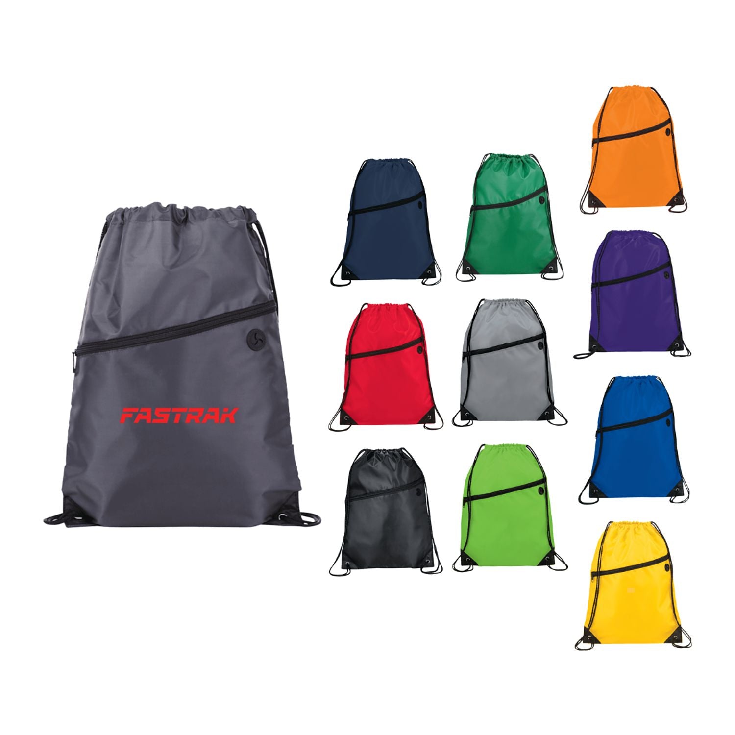 Robin Drawstring Polyester Bag with Front Zipper Pocket