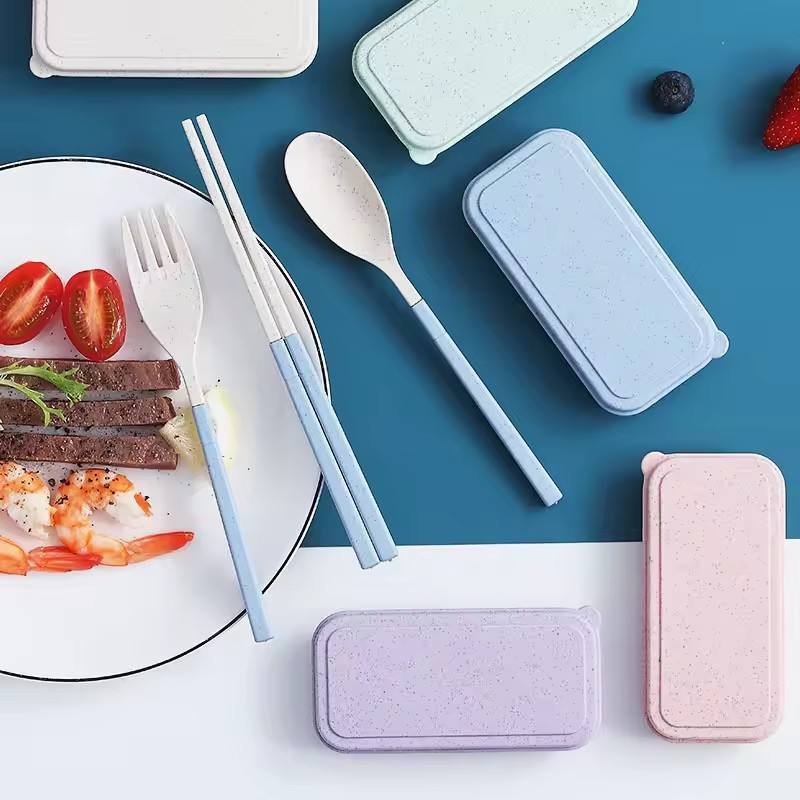 Telescopic Wheat Straw Travel Cutlery Set