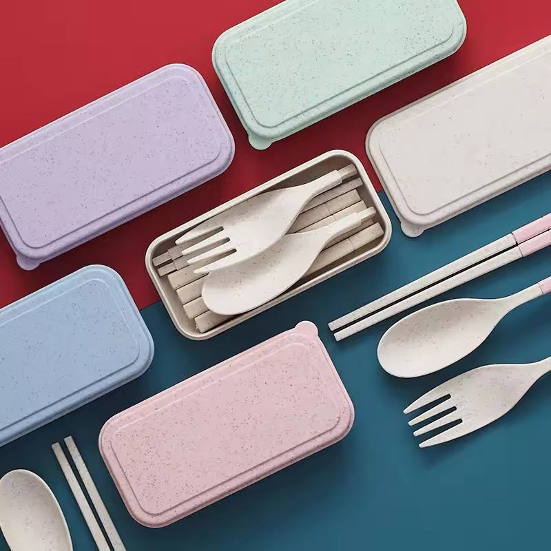 Telescopic Wheat Straw Travel Cutlery Set